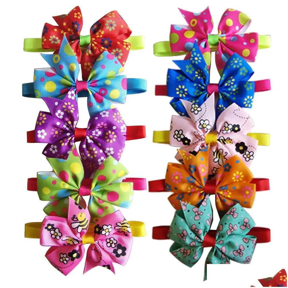 40pcs dog accessories summer fruit style pet dog bow tie adjustable cat puppy collar bowties personalized printed pet supplies