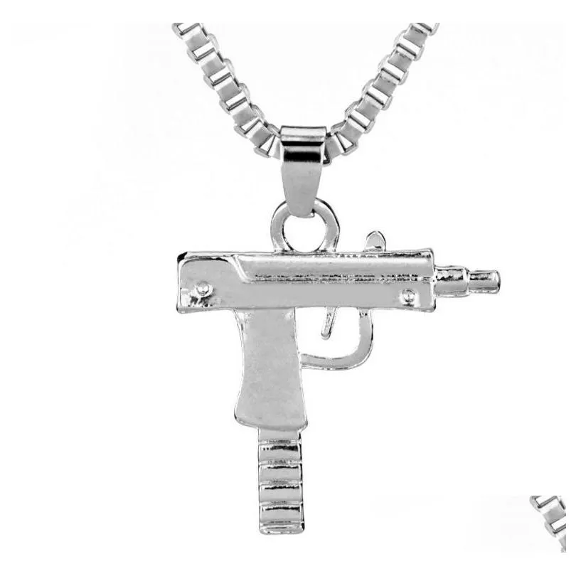 new uzi gold chain gothic hip hop machine gun necklace pendant men women fashion brand pistol shape long necklace jewelry gifts punk gift