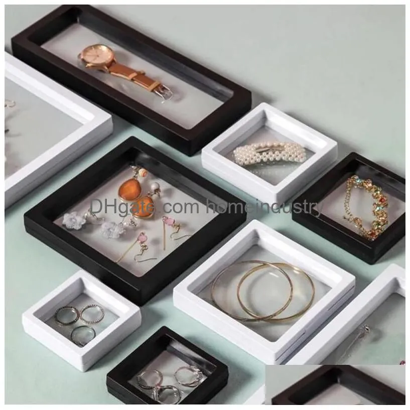 colorful pe film jewelry storage box ring bracelet travel case 3d floating frame dustproof display boxes