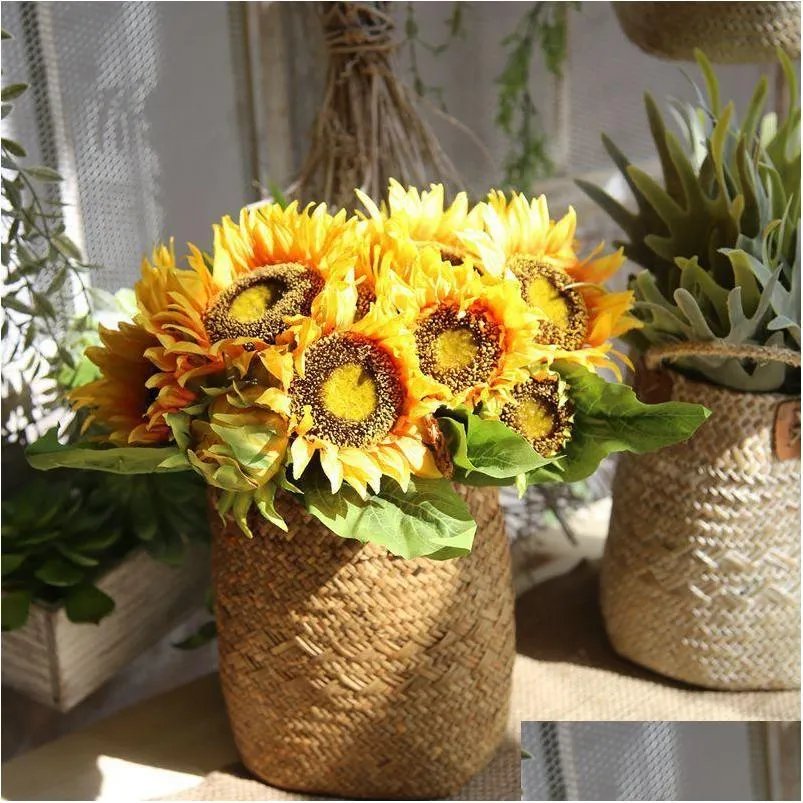 7pcs/lot artificial flowers sunflower daisy flores plants home wedding decoration fake bouquet decor decorative wreaths