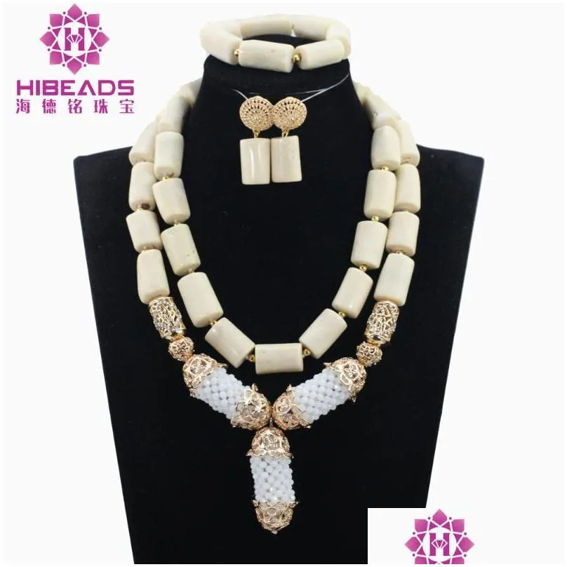 earrings necklace latest jewelry set coral beads nigerian african wedding white for women bride cnr802