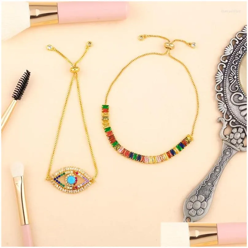charm bracelets funmode gold color rainbow cubic zircon tennis chain adjustable bangle party jewelry pulsera wholesale fb123