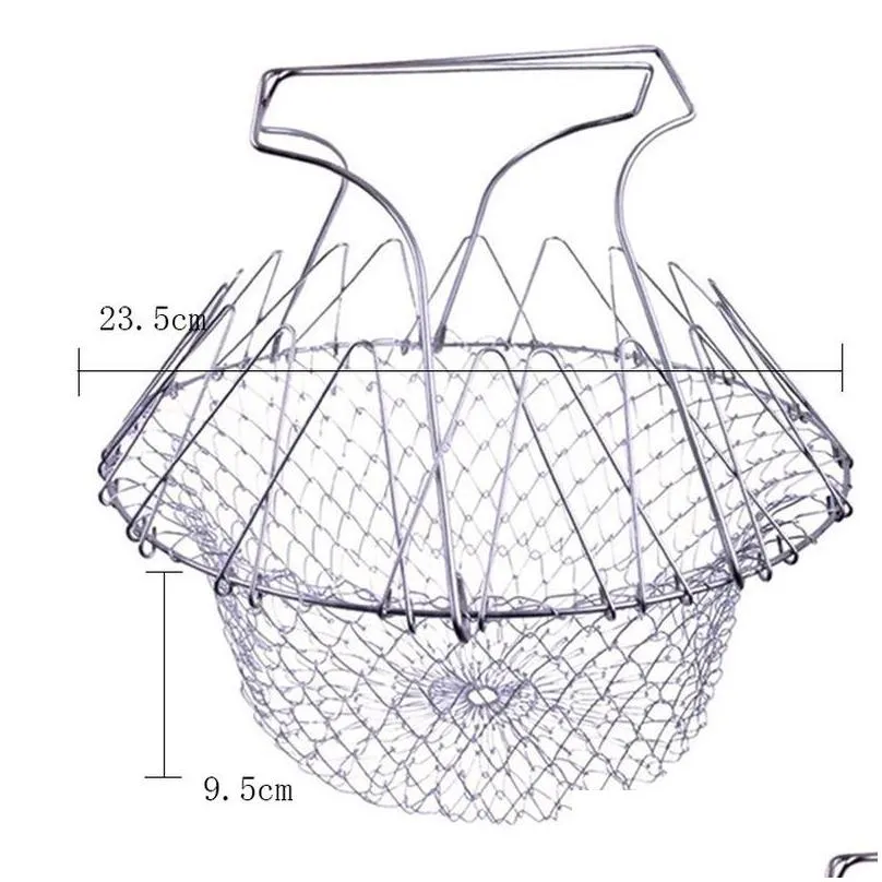 multifunction 201 foldable steam rinse strain fried basket strainer net kitchen tools cooking dry fruit basket