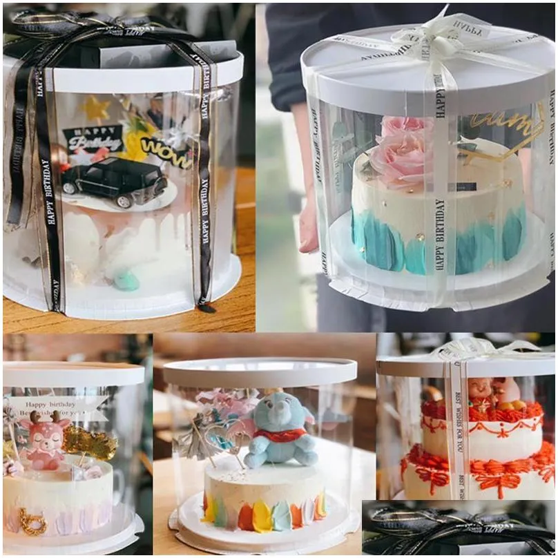 gift wrap clear round cake box diy baking dessert flower gifts packing without ribbon for christmas wedding birthday party case