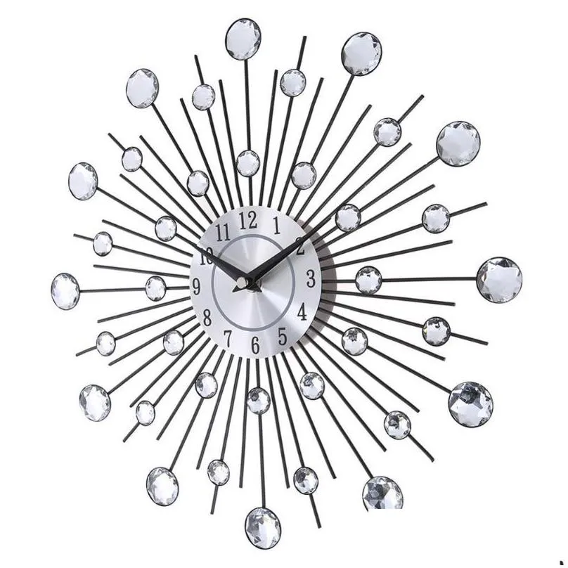 33 cm old metal crystal wall clock luxury diamond 3d large modern wall clock design node home decor