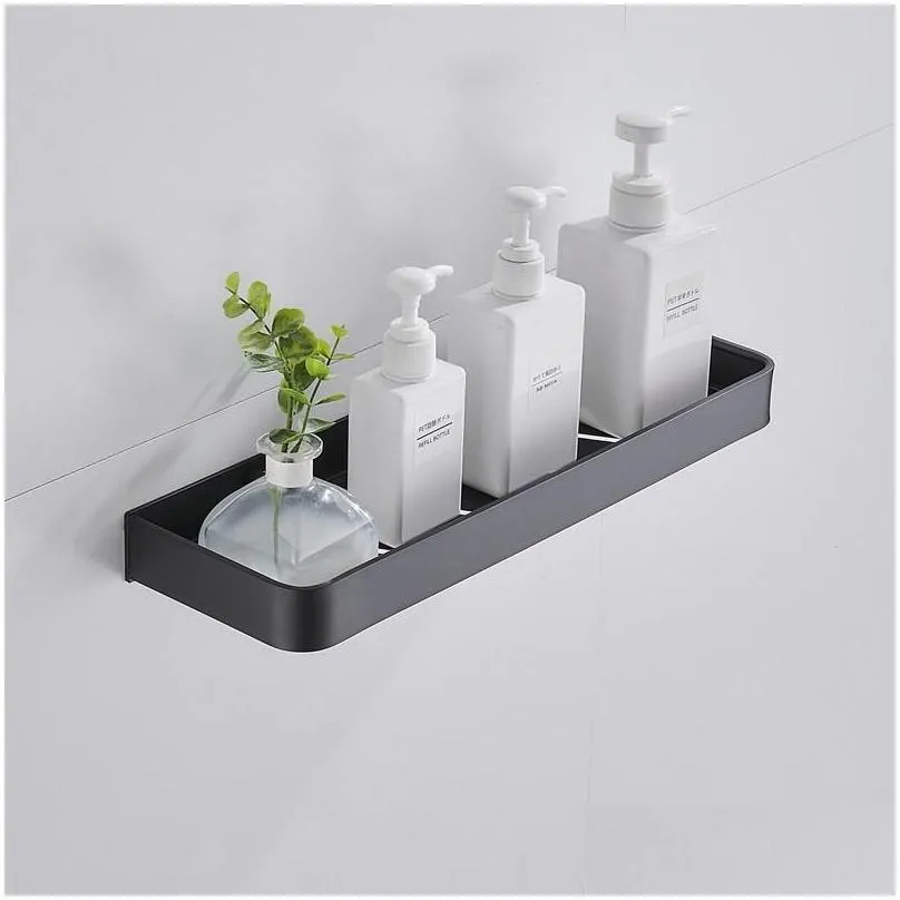 black aluminum towel shelf bathroom storage rack wallmounted tray vanity shower caddy spice organizer 30/40/50cm hooks rails