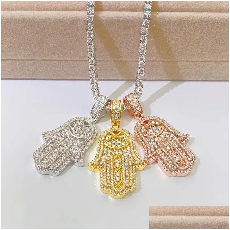 pendant necklaces iced moissanite hand fatima women men 925 sterling silver hamsa ins hiphop handmade jewelry collares giftpendant