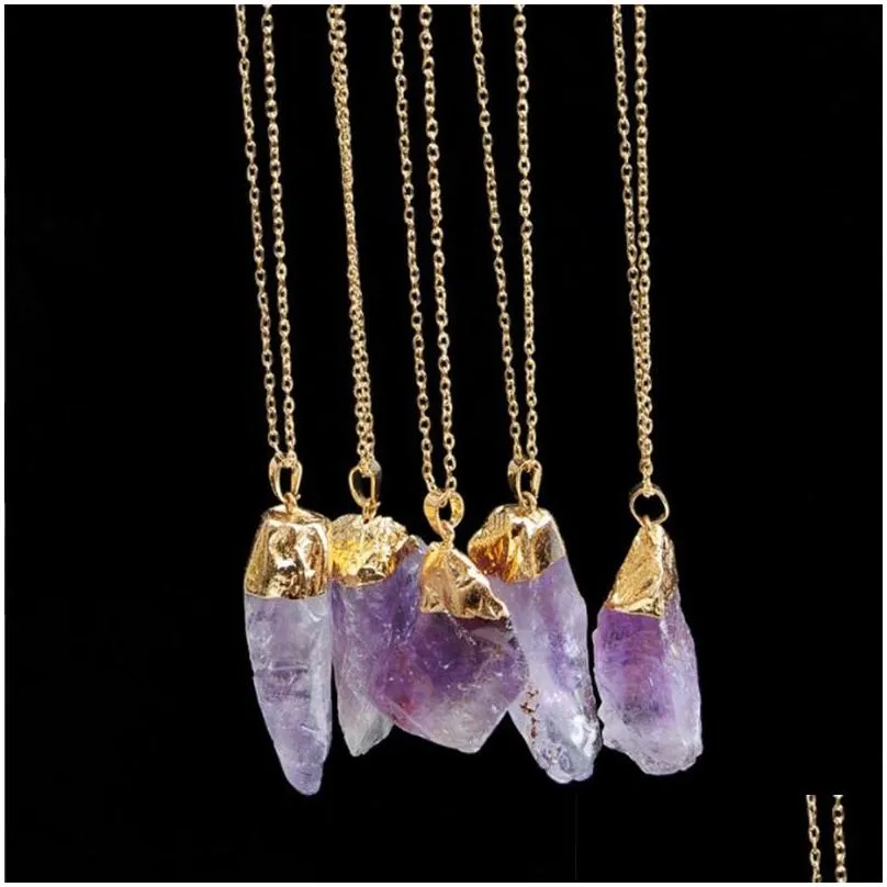 party gift women men jewelry crystal quartz healing point chakra bead natural gemstone necklace original pendant plated gold chains statement