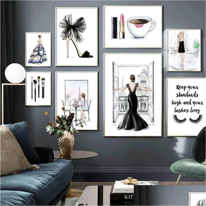 paintings fashion girl high heels lipstick eyelash wall art canvas painting nordic posters and prints pictures for living room decor