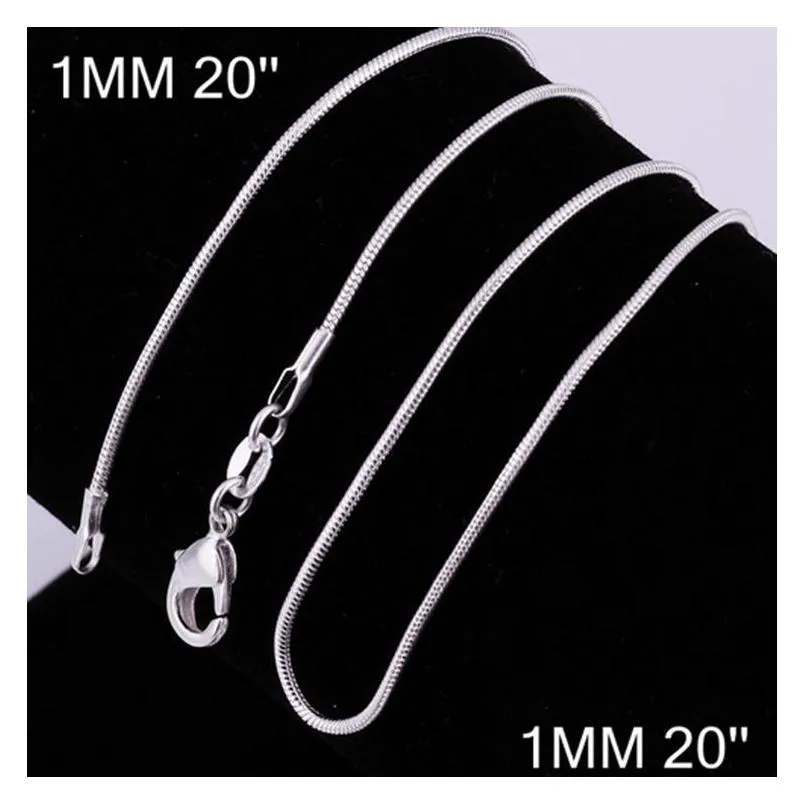 1mm 925 sterling silver smooth snake chains women necklaces jewelry snake chain size 16 18 20 22 24 26 28 30 inch wholesale