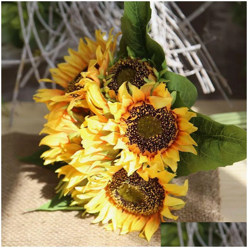 7pcs/lot artificial flowers sunflower daisy flores plants home wedding decoration fake bouquet decor decorative wreaths