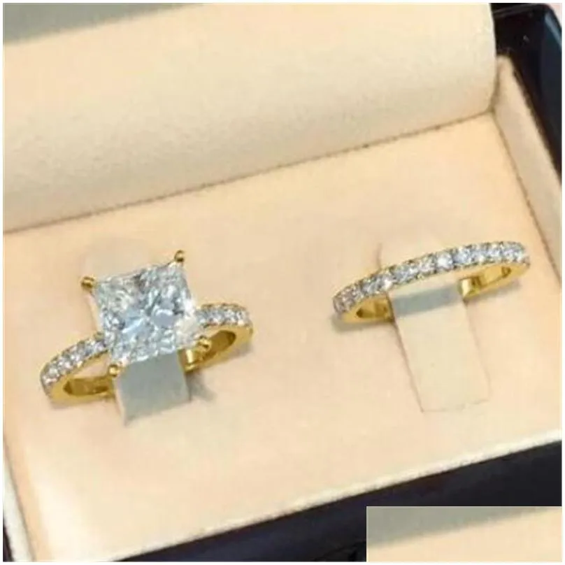 victoria luxury jewelry princess cut white topaz cz diamond couple rings 925 sterling silver 2 in 1 eternity women wedding bridal ring