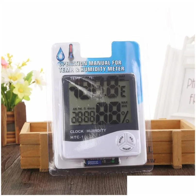 digital lcd temperature hygrometer household precision clock humidity meter thermometer with clock calendar alarm battery powered dbc