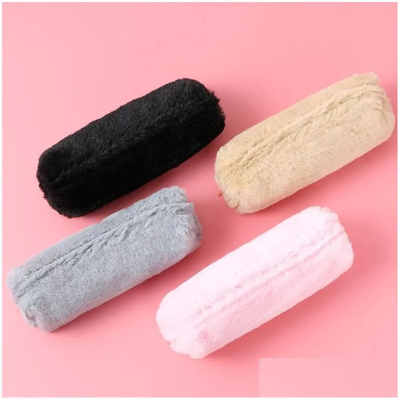 pencil box cute solid color plush pencil case for student pencil bag stationery pencilcase kawaii school supplies vt0080