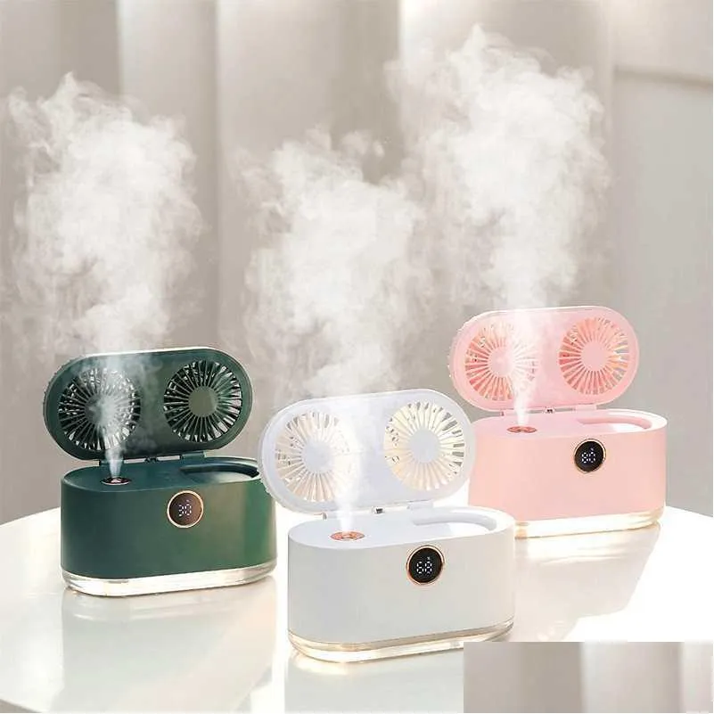 2 in1 chargeable wireless air humidifier with conditioning fan led light ultrasonic cool mist maker fogger usb aroma diffuser