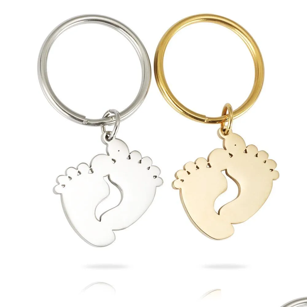 steel/gold stainless steel baby foot key chain blank for engrave metal baby feet keychain mirror polished wholesale 10pcs