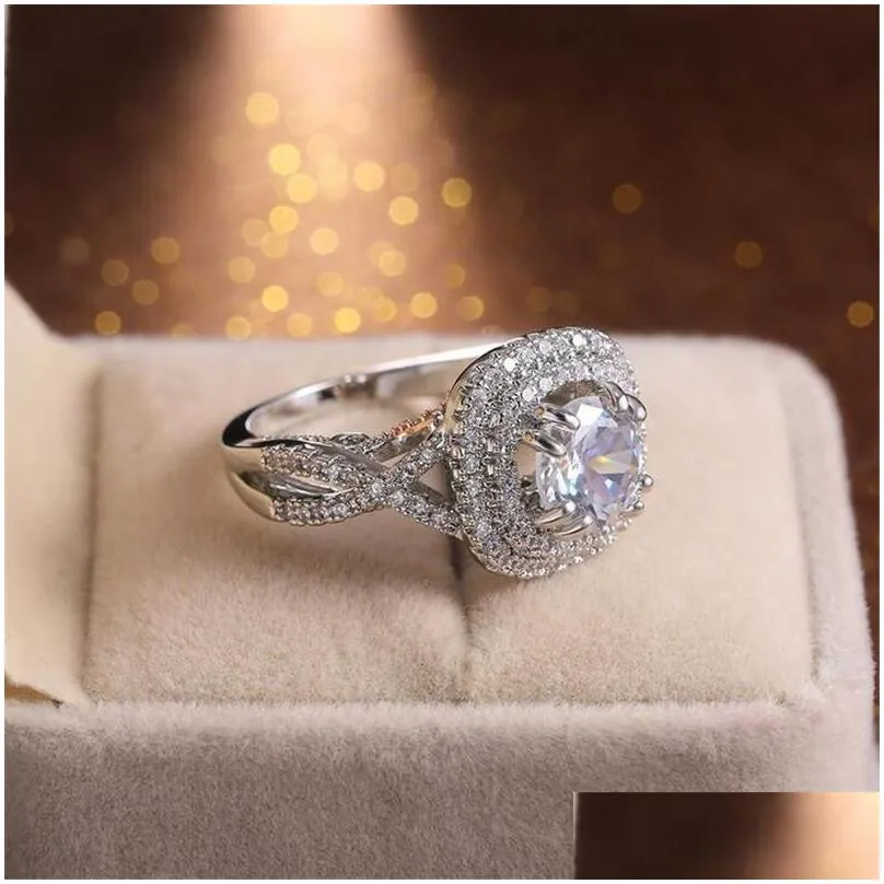 vintage fashion jewelry 925 sterling silver rose gold fill round cut white topaz cz diamond gemstones women wedding engagemeny band ring