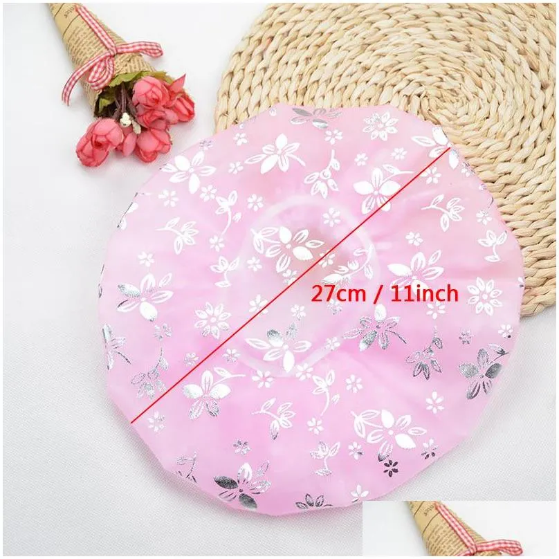 double layer stamping shower cap waterproof elastic band bath cap resuable hair caps hat adult makeup hair cover shower caps