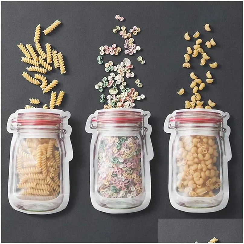 reusable food storage zipper bags mason jar shaped snacks airtight seal food saver leakproof bags kitchen organizer bags vt2196