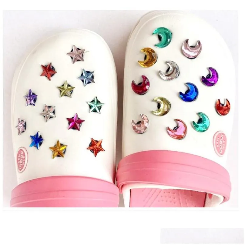 girls shining cute cartoon crystal flower pvc shoe charms shoe buckles glow luminous buckles fit bracelets croc jibz shoe accessories