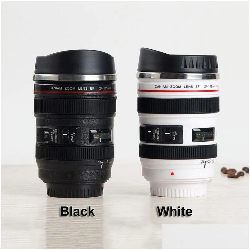 creative 400ml camera lens mug portable stainless steel tumbler travel milk coffee mug novelty camera lens double layer cups dh1348