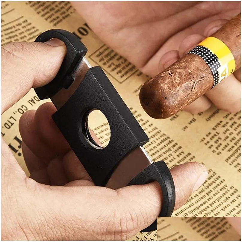 plastic stainless steel cigar cutter pocket small double blades cigar scissors black tobacco cigar knife smoking accessories tool dbc