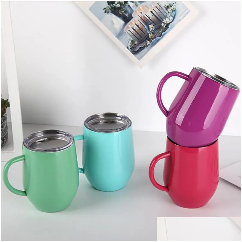 12oz stainless steel coffee cup with lid handle egg cup tea mug water bottle wine glasses double layer beer mug solid tumbler vt1752