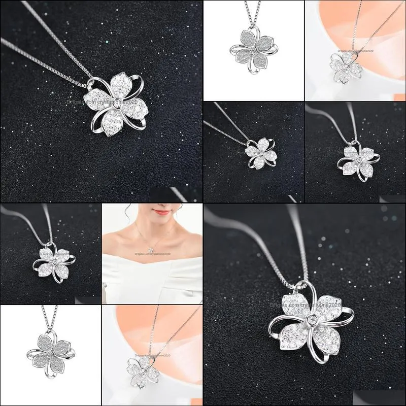 four leaf clover choker necklace jewelry flower 925 silver pendants necklaces chain birthday gift for women