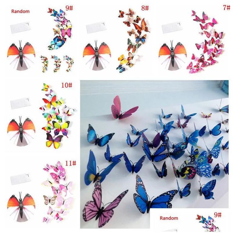 12pcs 3d butterfly wall sticker pvc simulation stereoscopic butterfly mural sticker fridge magnet art decal kid room home decor vt0446