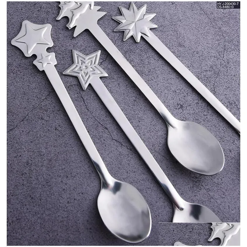 stainless steel christmas spoon christmas gift children drinking small gift tableware snowman coffee spoon dessert tea scoop vt1830