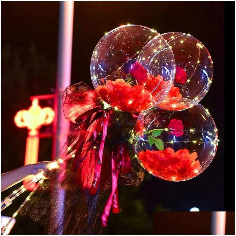 colorful luminous balloon rose bouquet transparent bobo ball rose valentines day gift birthday party wedding decoration balloons