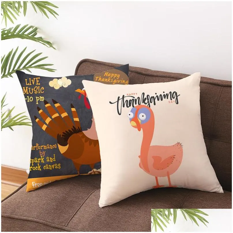 thanksgiving turkey print pillowcase peach skin sofa pillow cover 18x18 inch soft comfortable throw pillow cushion cover vt0843