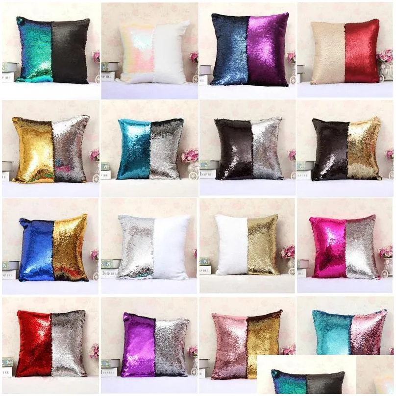 home decor 40x40cm color changing reversible pillow case diy mermaid sequin colorful cushion cover magical throw pillowcase dh0418