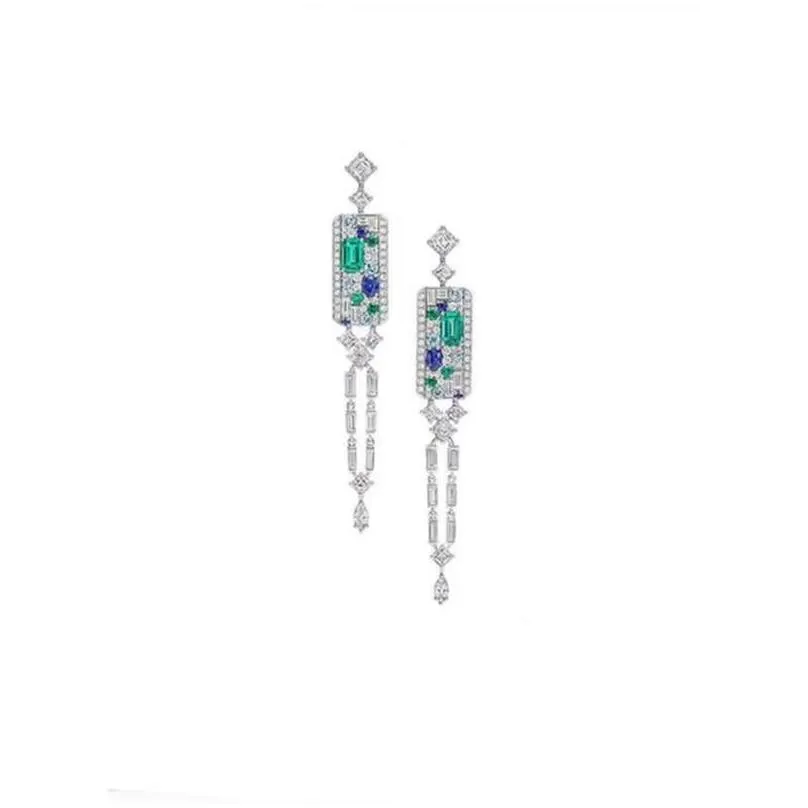 2021 choucong brand ins wedding jewelry sets 925 sterling silver emerlad cz diamond long tassels dangle earring party edward women open adjustable ring