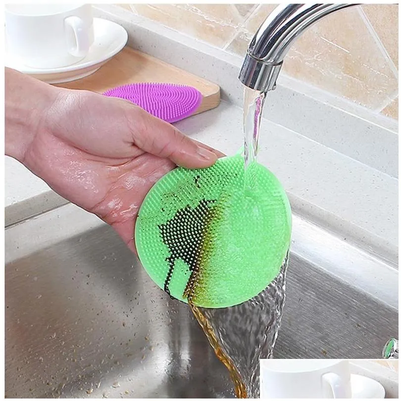 round silicone cleaning brush antiscald nonstick oil kitchen dish washing brush clean hygienic cleaning artifact rag vt1931