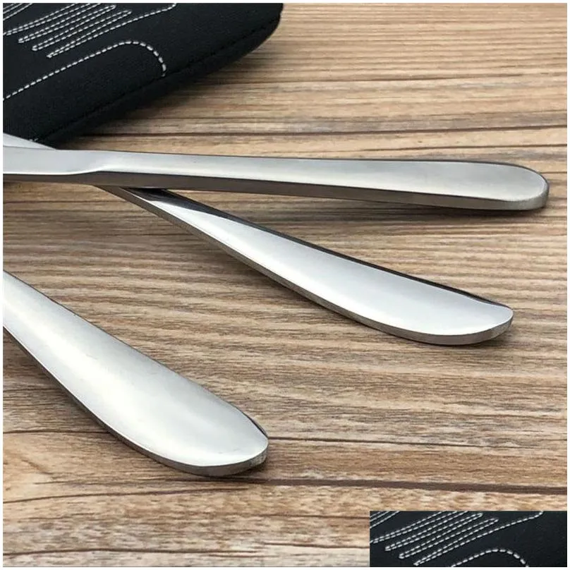 7pcs/set 4pcs/set stainless steel tableware set portable spoon fork knife lunch set travel tableware dinnerware with bag vf1524 t03