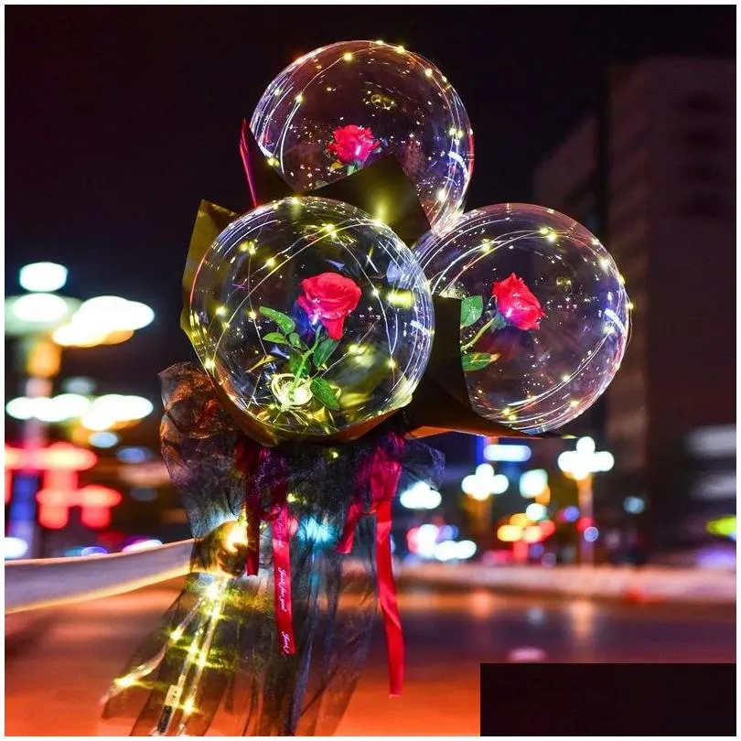 colorful luminous balloon rose bouquet transparent bobo ball rose valentines day gift birthday party wedding decoration balloons