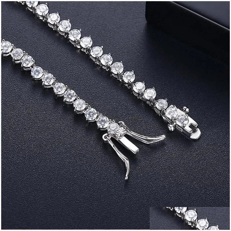 2022 top sell bride tennis necklace sparkling luxury jewelry 18k white gold fill round cut white topaz cz diamond gemstones ins women 16inch pendant for lover