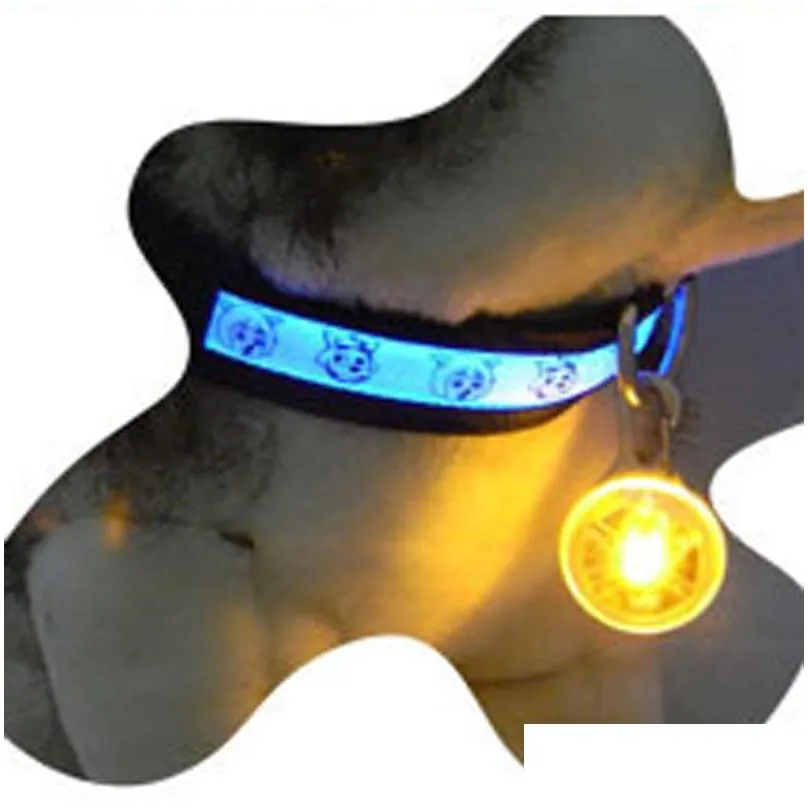 pet led light pendant bell dog cat waterproof dog illuminated collar safety night walking lights dog pendants flashing led collar