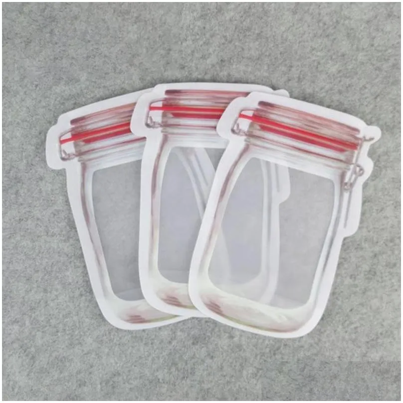 reusable food storage zipper bags mason jar shaped snacks airtight seal food saver leakproof bags kitchen organizer bags vt2196