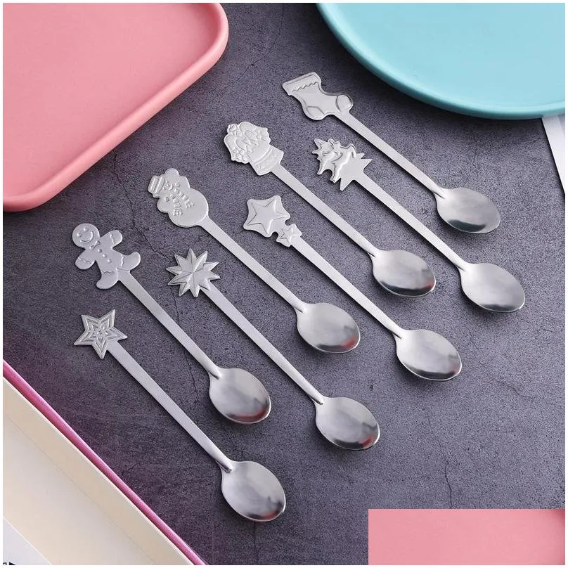 stainless steel christmas spoon christmas gift children drinking small gift tableware snowman coffee spoon dessert tea scoop vt1830