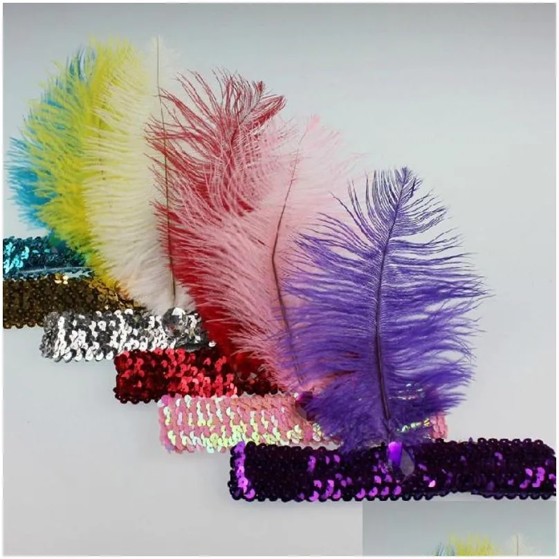 20pcs/lot 10 colors women head band beaded sequin flapper feather headband headpiece party costume headband hair accessories