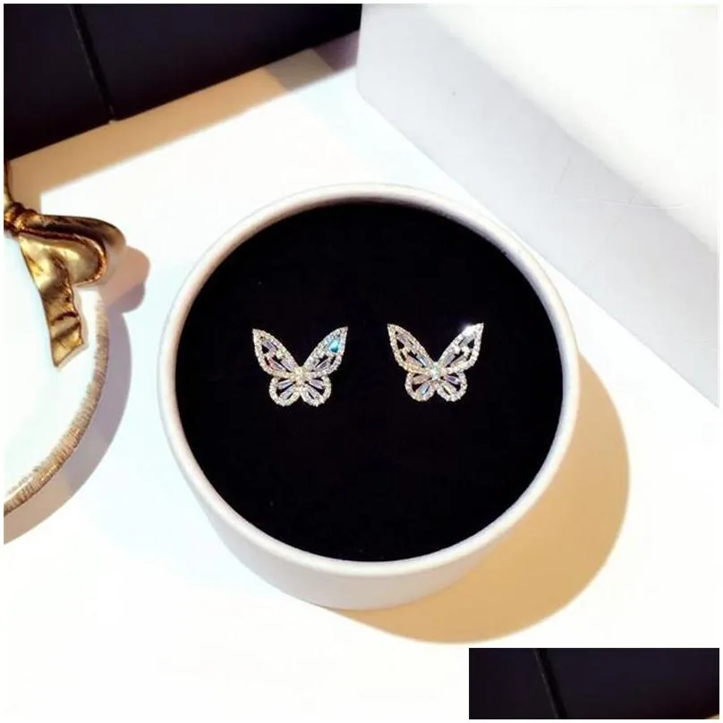 2021 women fashion jewelry 925 sterling silver princess cut sweet cute white topaz cz diamond ins wedding butterfly earring