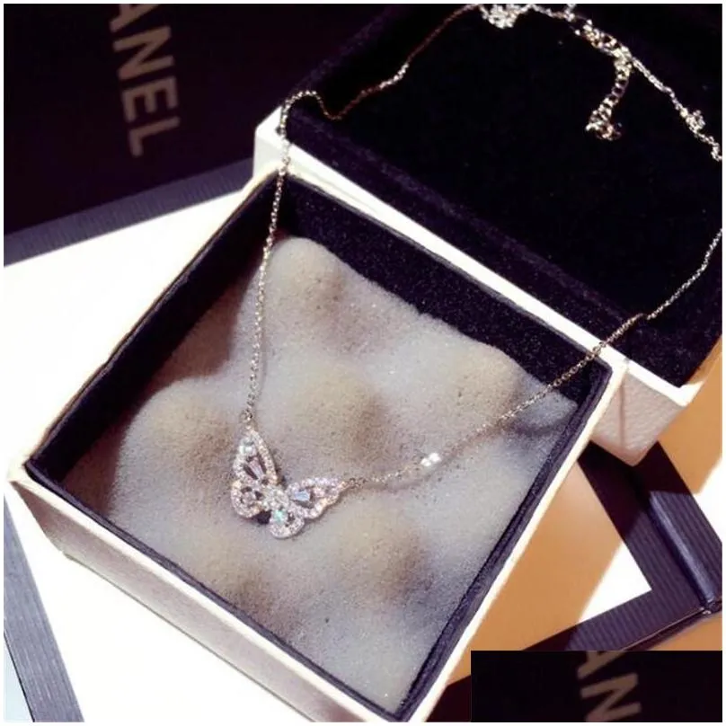 ins top sell butterfly pendant luxury jewelry 925 sterling silver rode gold fill pave white sapphire cz diamond gemstones party eternity clavicel necklace