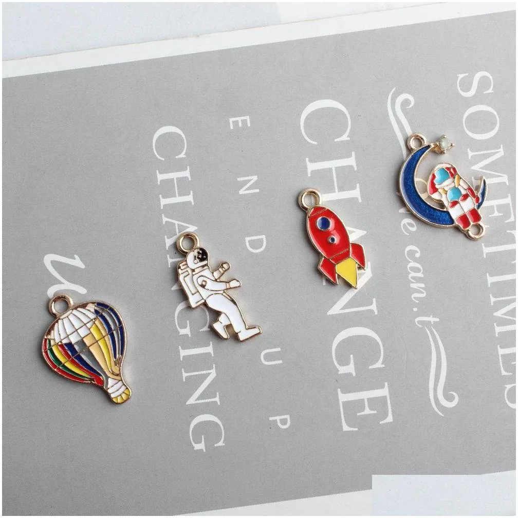 zinc alloy diy jewelry findings ornament accessories enamel charms 40pcs kawaii metal rocket astronaut spaceman earring pendant