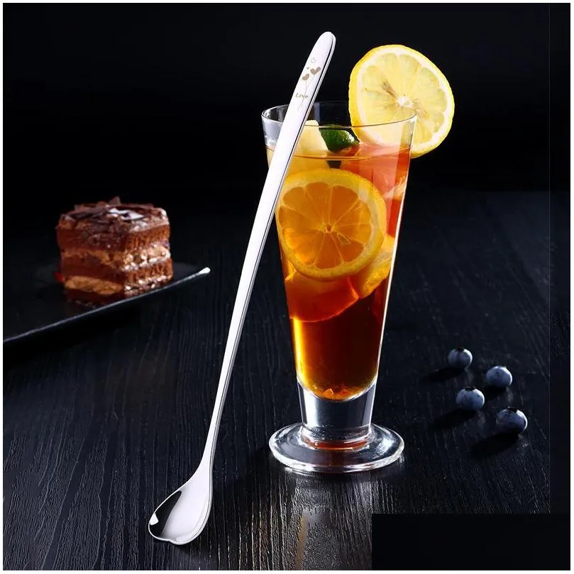 stainless steel long handle heart smooth surface spoons cute heart shape creative coffee tea bar mirror reflection spoons dh0504 t03