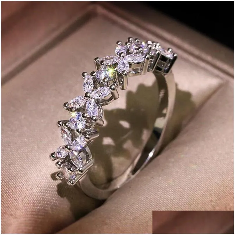 simple fashion jewelry handmade 925 sterling silver marquise cut white topaz cz diamond gemstones women wedding bridal ring gift size