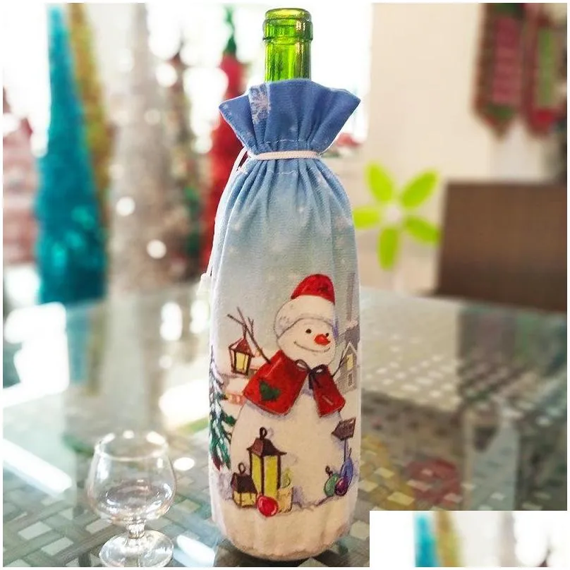 christmas decoration santa claus wine bottle cover santa claus bottle holder bag snowman xmas wine bottle clothe home decoration
