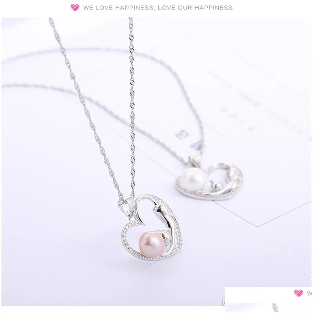 cute cat heart real s925 sterling silver womens wedding pendant necklace settings mounting semi mount diy pearls jewelry for women