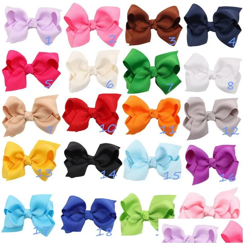 85pcs/lot 3.33.5 ribbon bows with clip solid color baby hair bow boutique hair accessories girls hair clips 4.5cm